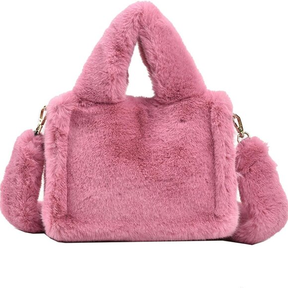 Mini Faux Fur Purse Women Winter Fuzzy Tote Crossbody Handbag Soft Plush - Picture 1 of 7
